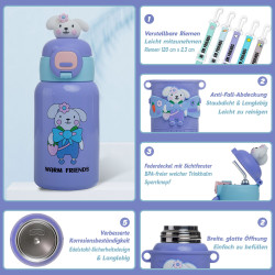 Kinder Thermo Trink Flasche Auslaufsicher 450ml Edelstahl Schule Kindergarten